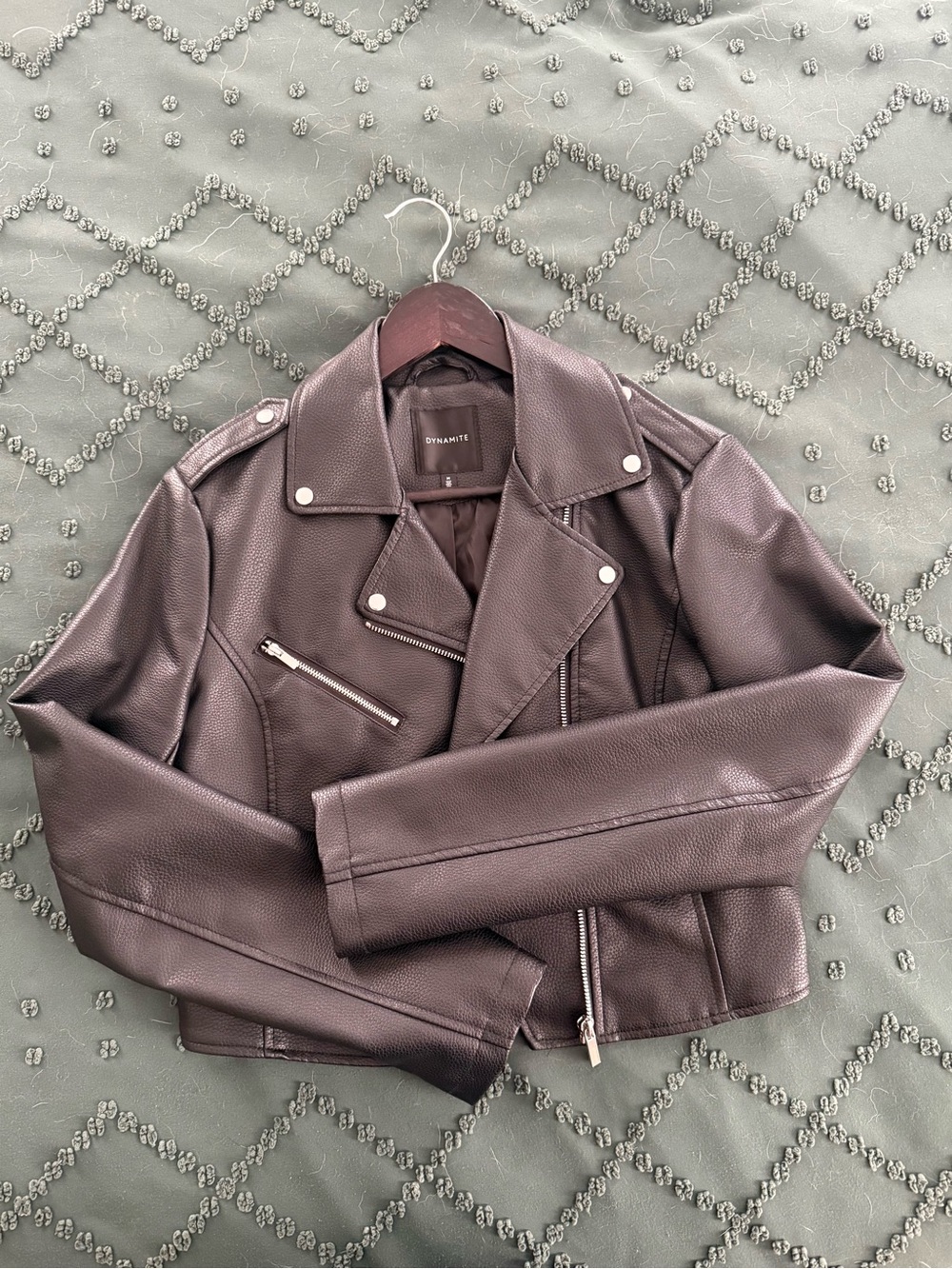 Dynamite Women's Black Faux Leather Moto Jacket